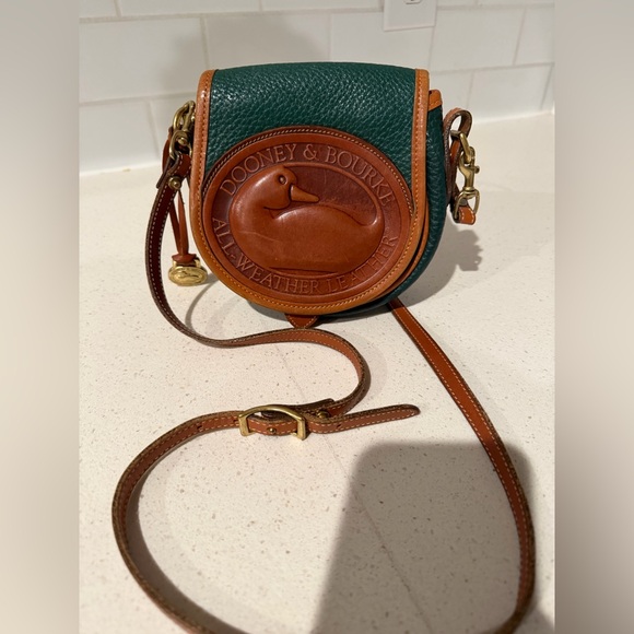 Rare Vintage Dooney & Bourke Big Duck Crossbody Bag In Green and Tan - Picture 1 of 11